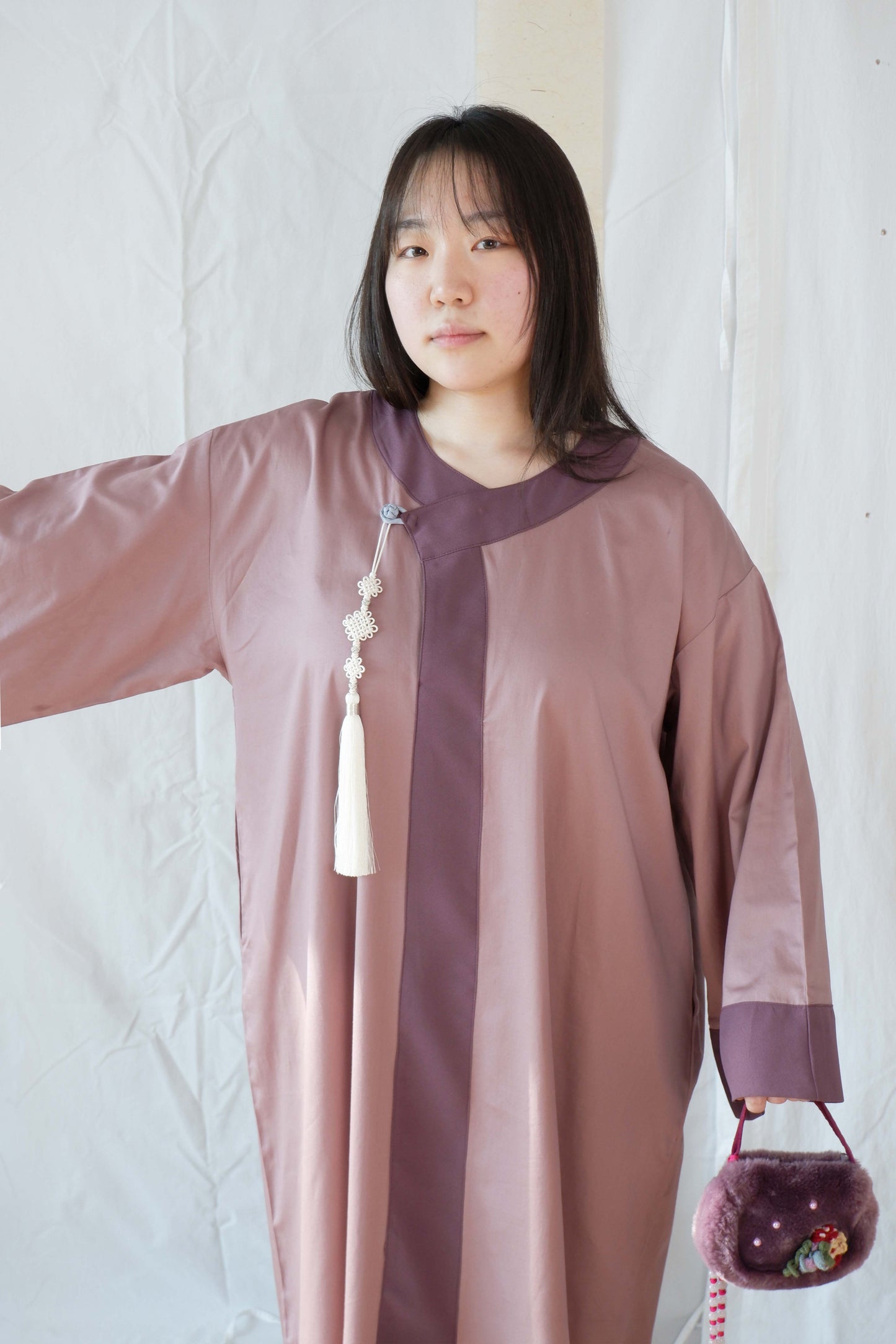 Satin Pleated Abaya Mauve