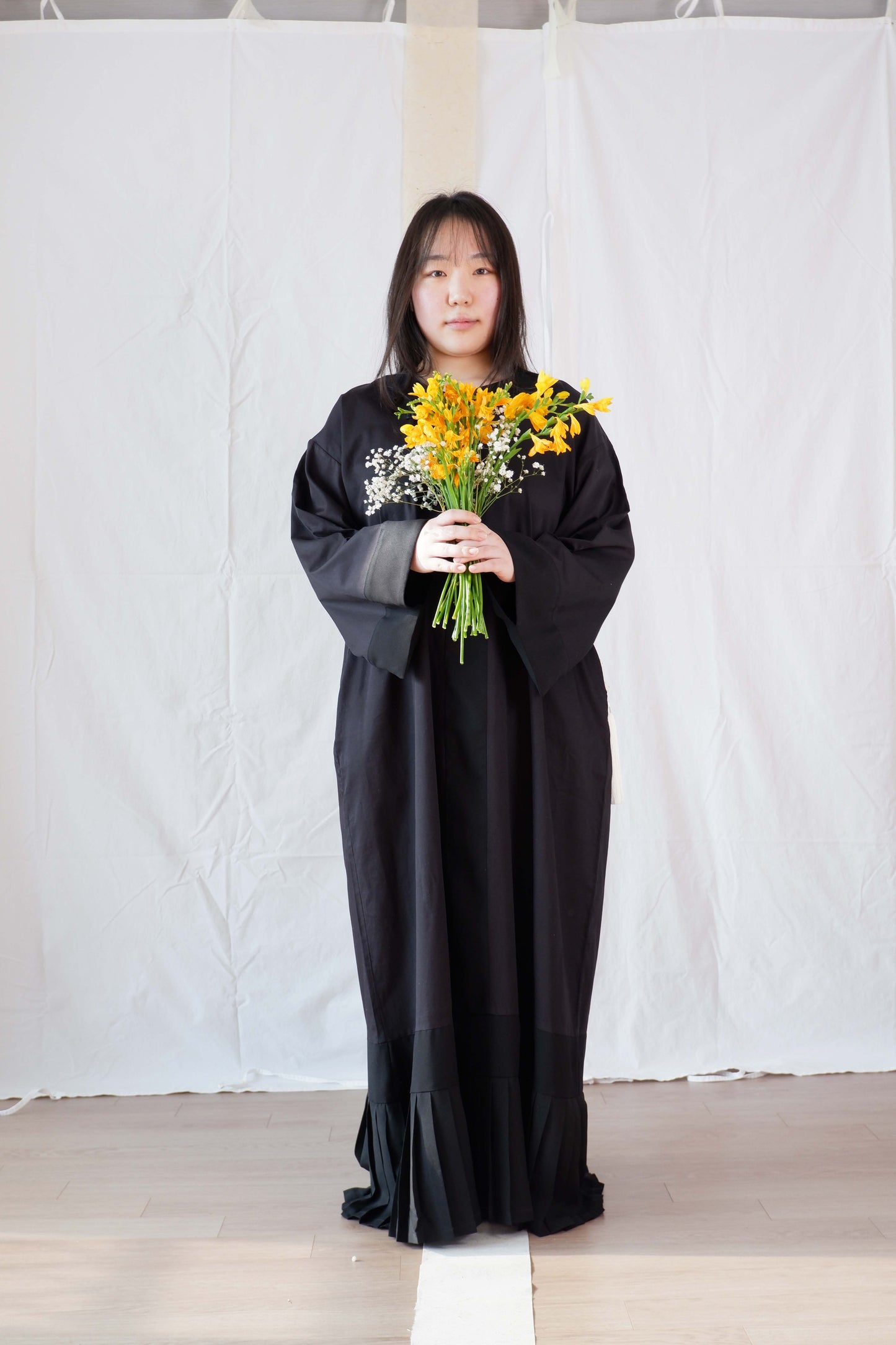 Satin Pleated Abaya Black