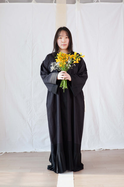 Satin Pleated Abaya Black