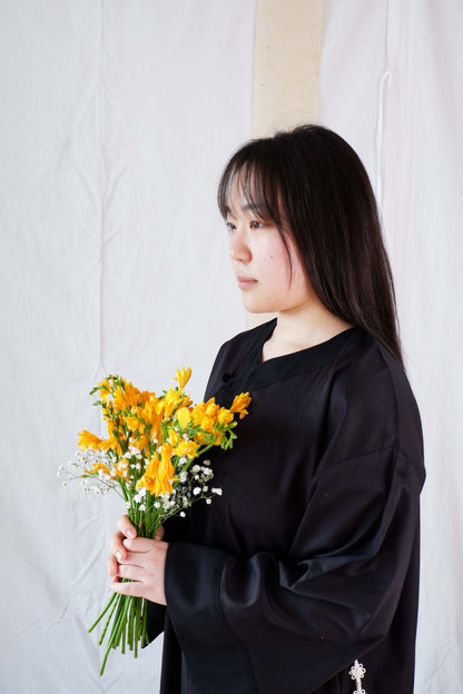 Satin Pleated Abaya Black